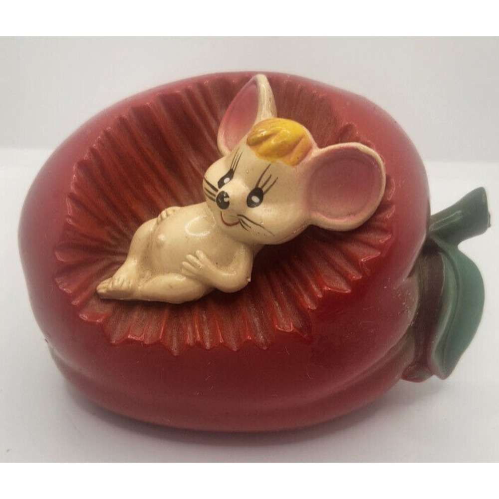 Mouse full belly in eaten apple Piggy Bank with plug